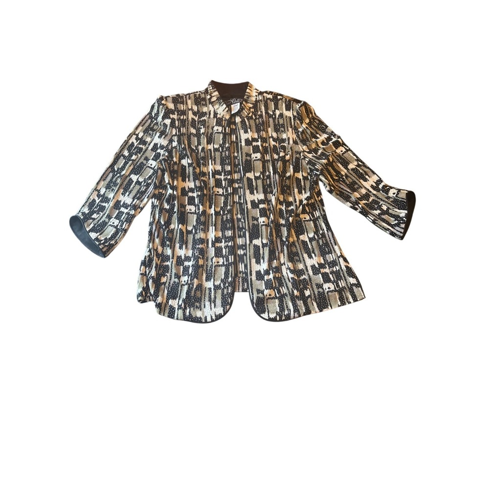 Alex Evenings Womens Open Front‎ Metallic Animal Print Jacket Size L